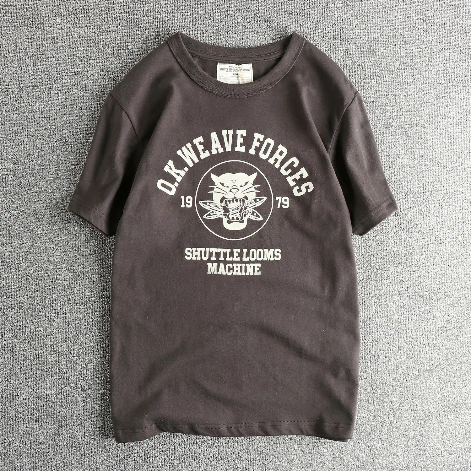 2025 Summer New American Retro Short Sleeve O-neck Letter Panther Printed T-shirt Men's Fashion 100% Cotton Washed Casual Tops