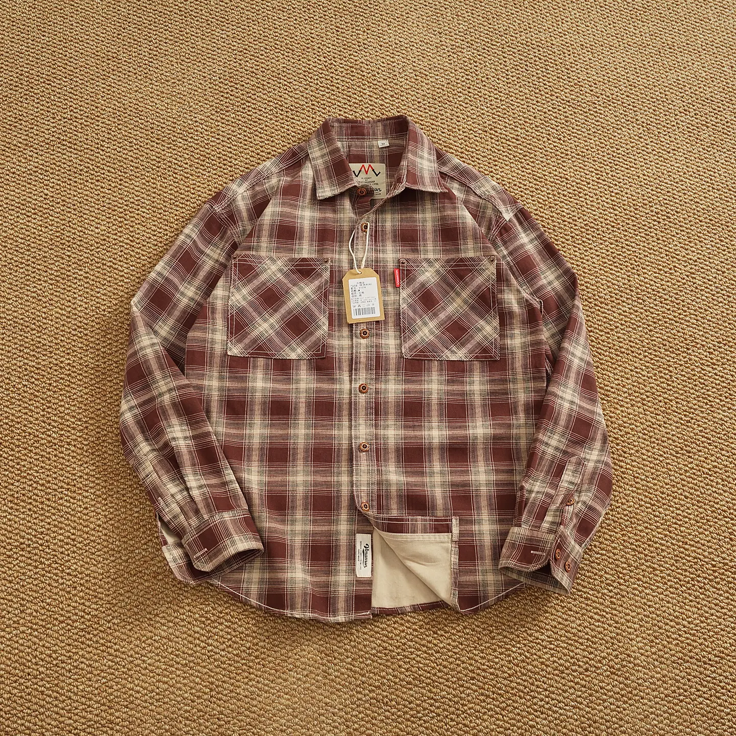 2025 Autumn New Japanese Retro Long-Sleeve Lapel Plaid Cargo Shirt Men's Simple 100% Cotton Washed Double Pocket Casual Blouses