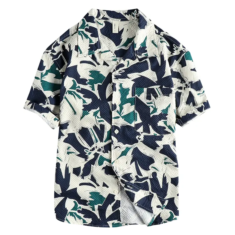 Summer New American Retro Short Sleeve Cuban Collar Hawaiian Print Shirt Men's Fashion Seaside Beach Loose Casual Flower Blouses