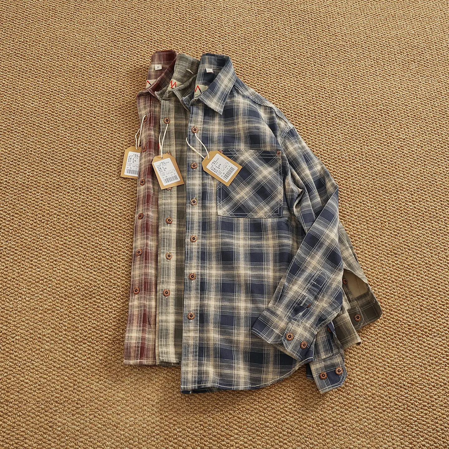 2025 Autumn New Japanese Retro Long-Sleeve Lapel Plaid Cargo Shirt Men's Simple 100% Cotton Washed Double Pocket Casual Blouses