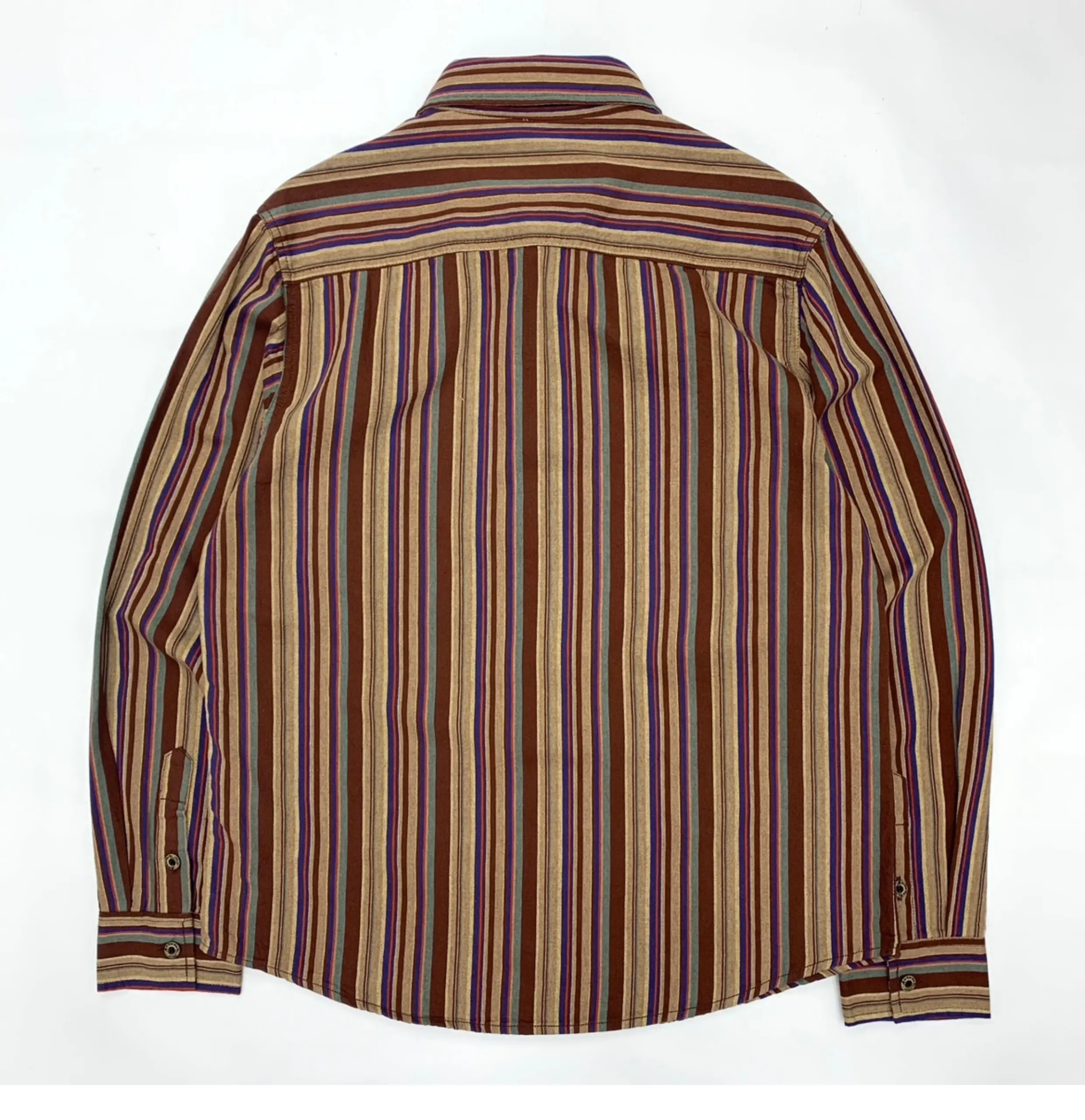 2025 Autumn New Japanese Retro Long-Sleeve Lapel Ethnic Striped Shirt Men's Literary 100% Cotton Washed Casual Loose Blouses