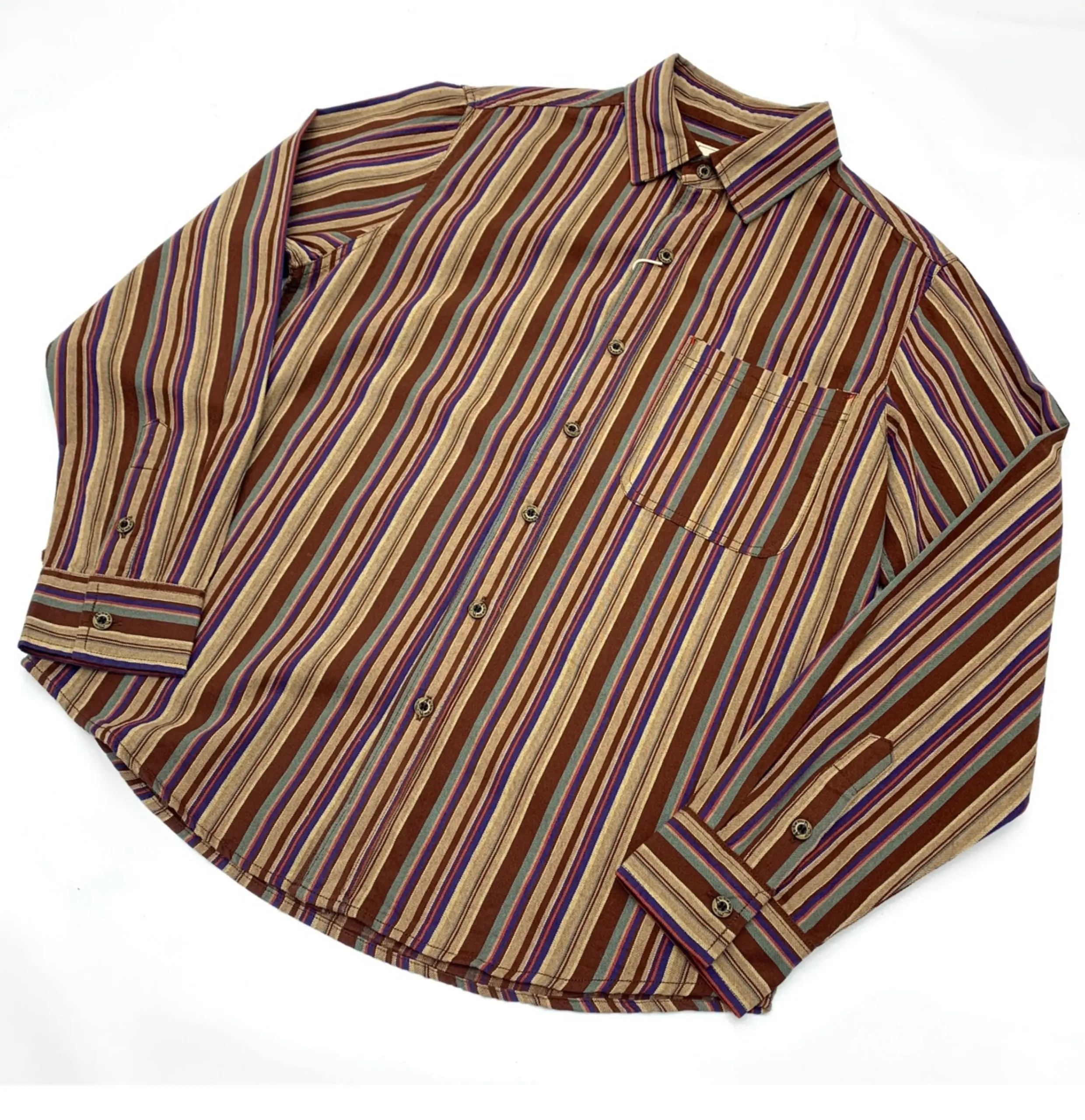 2025 Autumn New Japanese Retro Long-Sleeve Lapel Ethnic Striped Shirt Men's Literary 100% Cotton Washed Casual Loose Blouses