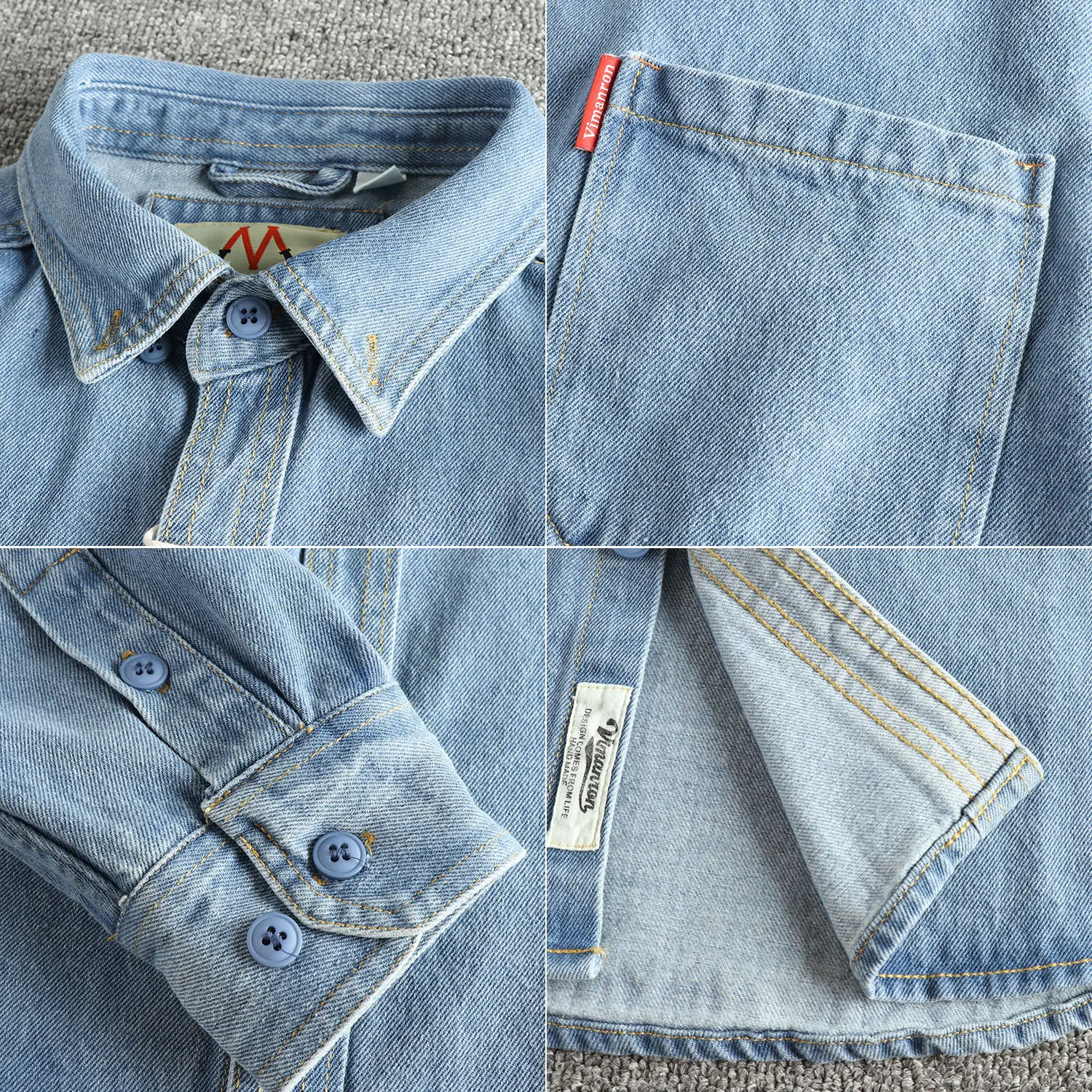 2025 Men's Autumn Retro Heavyweight Denim Cargo Shirt Single Pocket 100% Cotton Washed Casual Thin Jacket Simple American Style