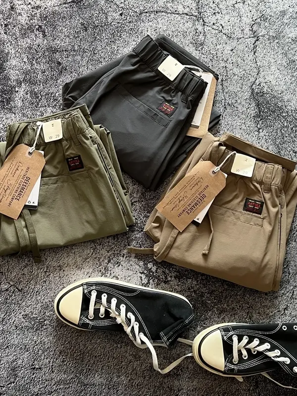 2025 Summer New American Retro Thin Quick-drying Stretch Pants Men's Simple Outdoor Drawstring Casual Straight Driving Trousers