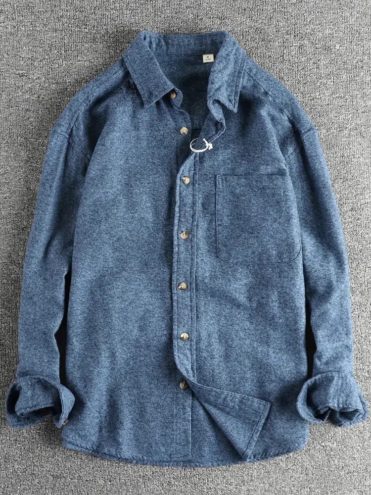 2025 Spring New American Retro Long Sleeve Lapel Woven Shirt Men's High Street 100% Cotton Pocket Casual Loose Blouses Thin Coat