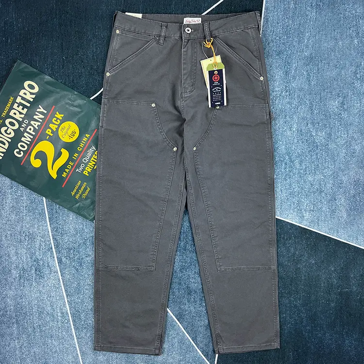 Spring Autumn New American Retro Classic Lumbering Cargo Pants Men's Simple 100% Cotton Washed Loose Casual Straight Trousers