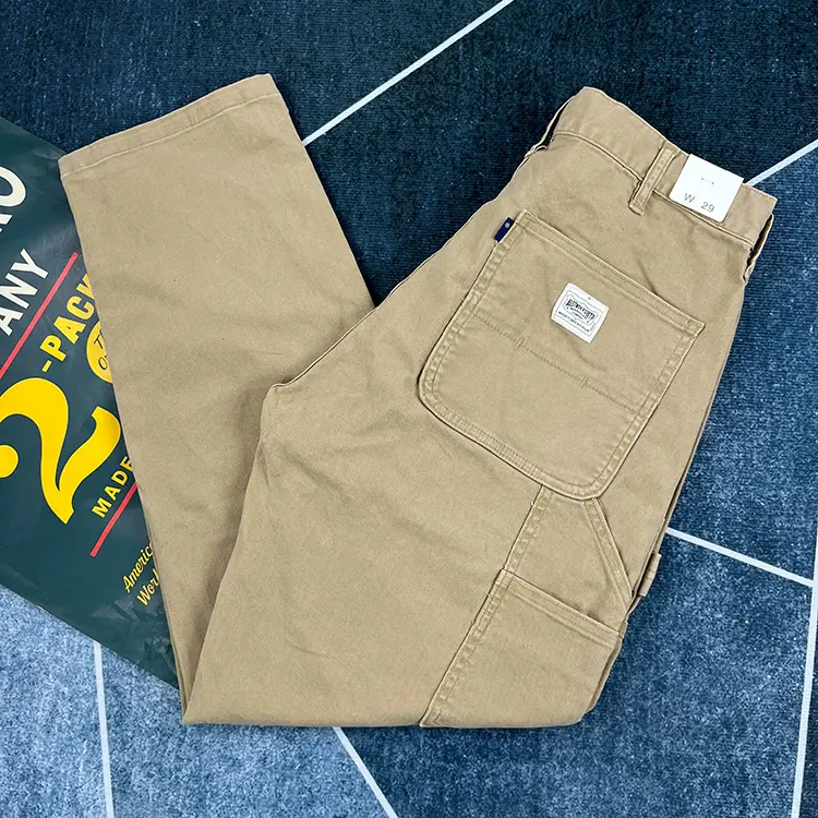 Spring Autumn New American Retro Classic Lumbering Cargo Pants Men's Simple 100% Cotton Washed Loose Casual Straight Trousers
