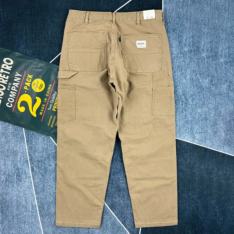 Spring Autumn New American Retro Classic Lumbering Cargo Pants Men's Simple 100% Cotton Washed Loose Casual Straight Trousers