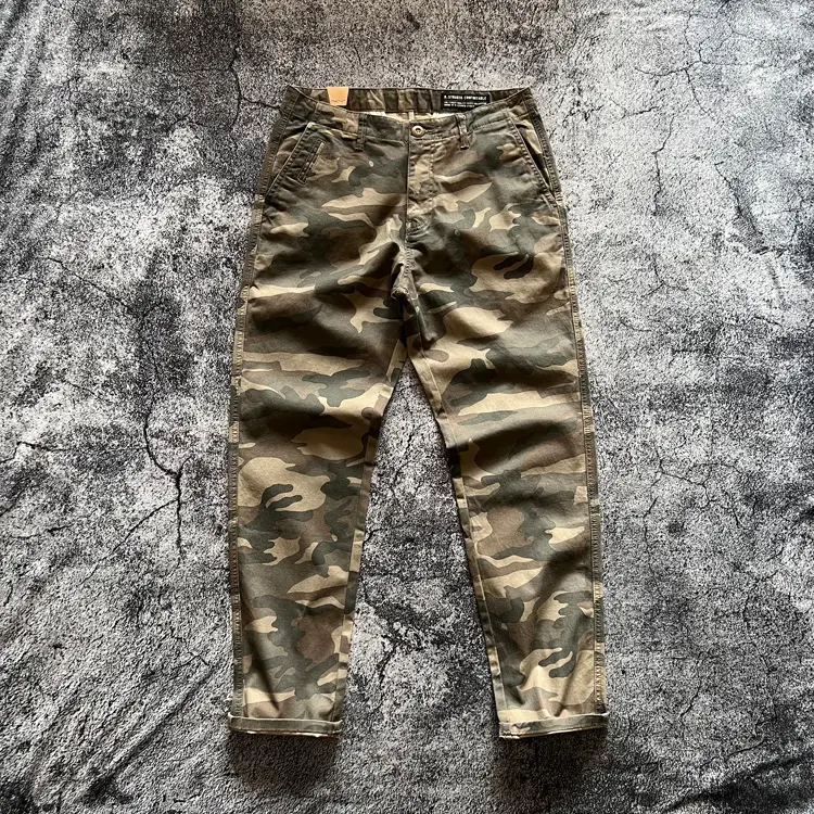 2025 Spring and Autumn American Rerto Woven Camouflage Cargo Pants Men's Amekaji 97% Cotton Washed Straight Casual  Trousers