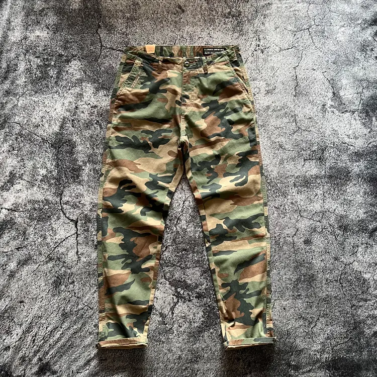 2025 Spring and Autumn American Rerto Woven Camouflage Cargo Pants Men's Amekaji 97% Cotton Washed Straight Casual  Trousers
