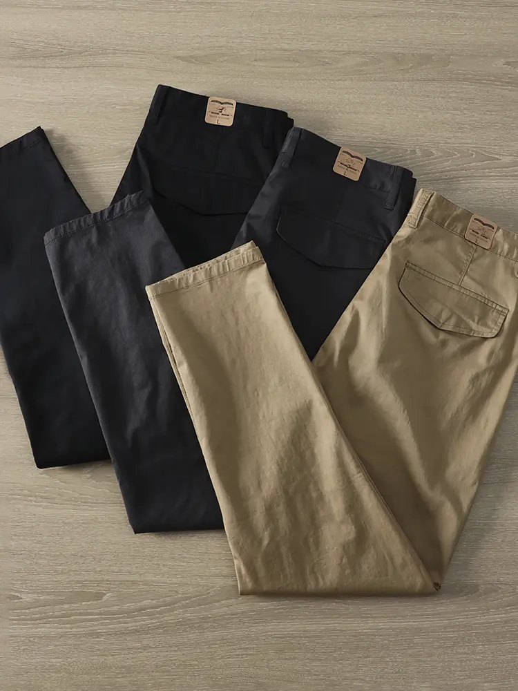 2372# 2025 Autumn New American Retro Twill Woven Basic Pants Men's Simple 97% Cotton Washed Chino Straight Loose Casual Trousers