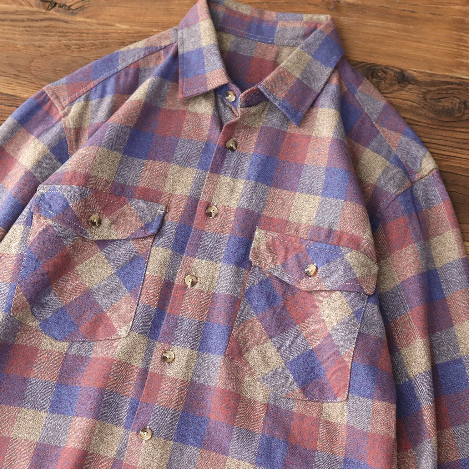 2025 Spring New American Retro Long Sleeve Brushed Fabric Plaid Shirt Men's Simple 100% Cotton Double Pocket Casual Blouses Coat