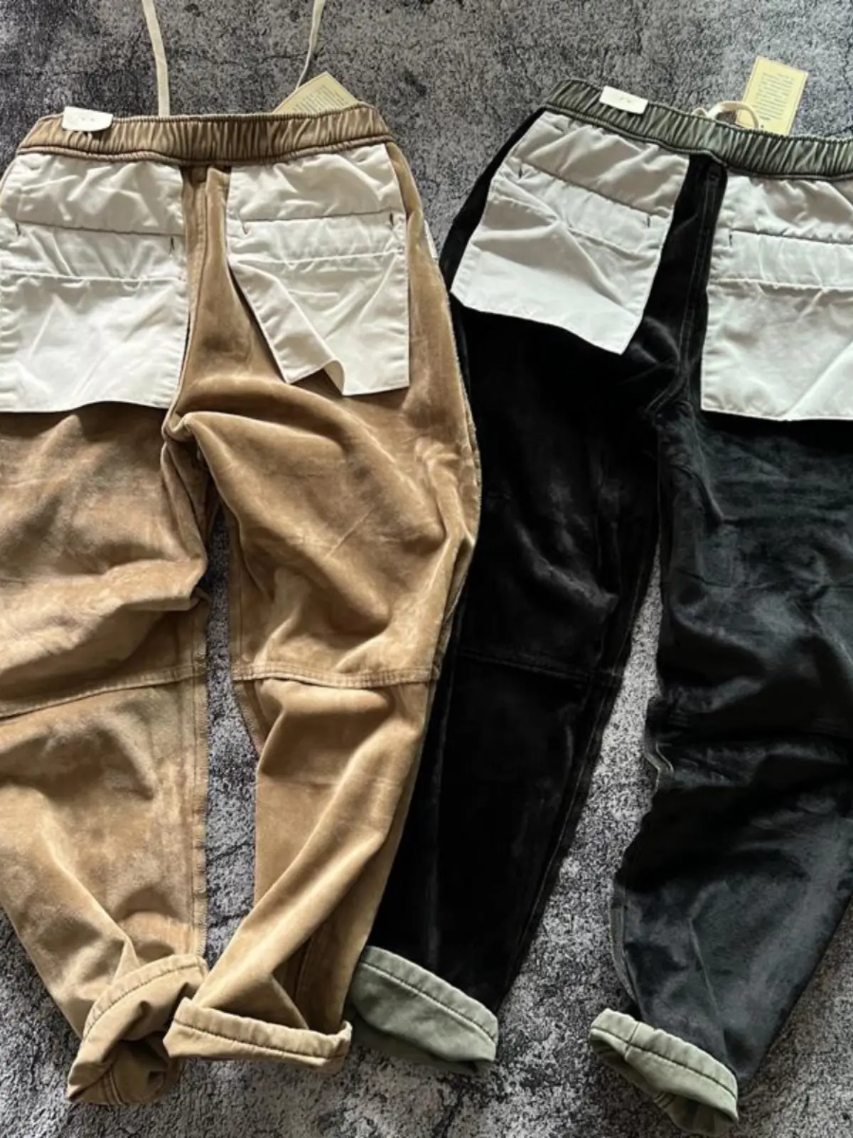 2024 Winter New American Retro Thickened Velvet Cargo Pants Men's Simple 100% Cotton Washed Drawstring Straight Casual Trousers