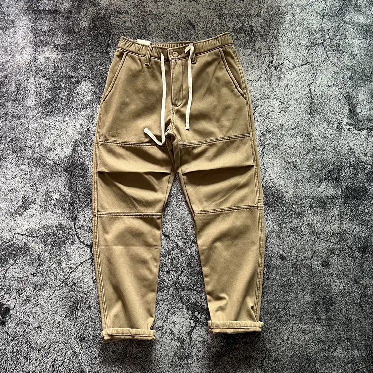 2024 Winter New American Retro Thickened Velvet Cargo Pants Men's Simple 100% Cotton Washed Drawstring Straight Casual Trousers