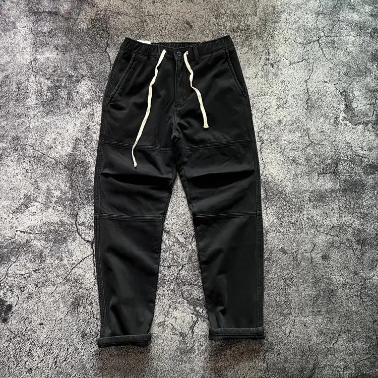 2024 Winter New American Retro Thickened Velvet Cargo Pants Men's Simple 100% Cotton Washed Drawstring Straight Casual Trousers