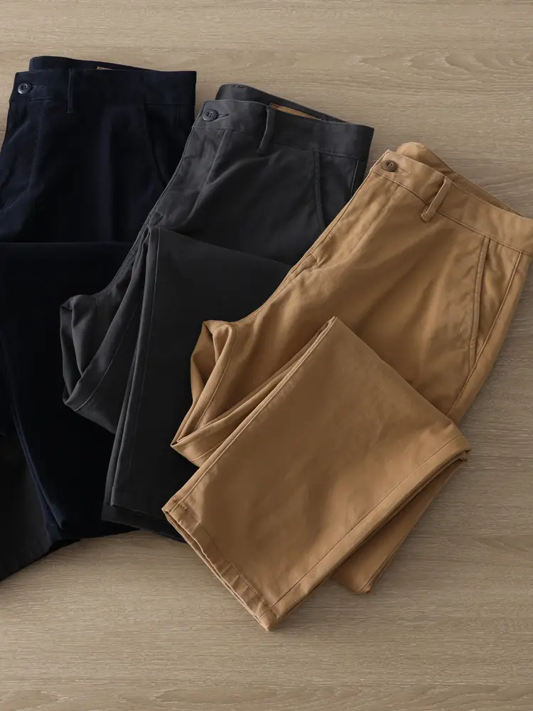 2371# 2025 Autumn New American Retro Twill Woven Basic Pants Men's Simple 97% Cotton Washed Chino Straight Loose Casual Trousers