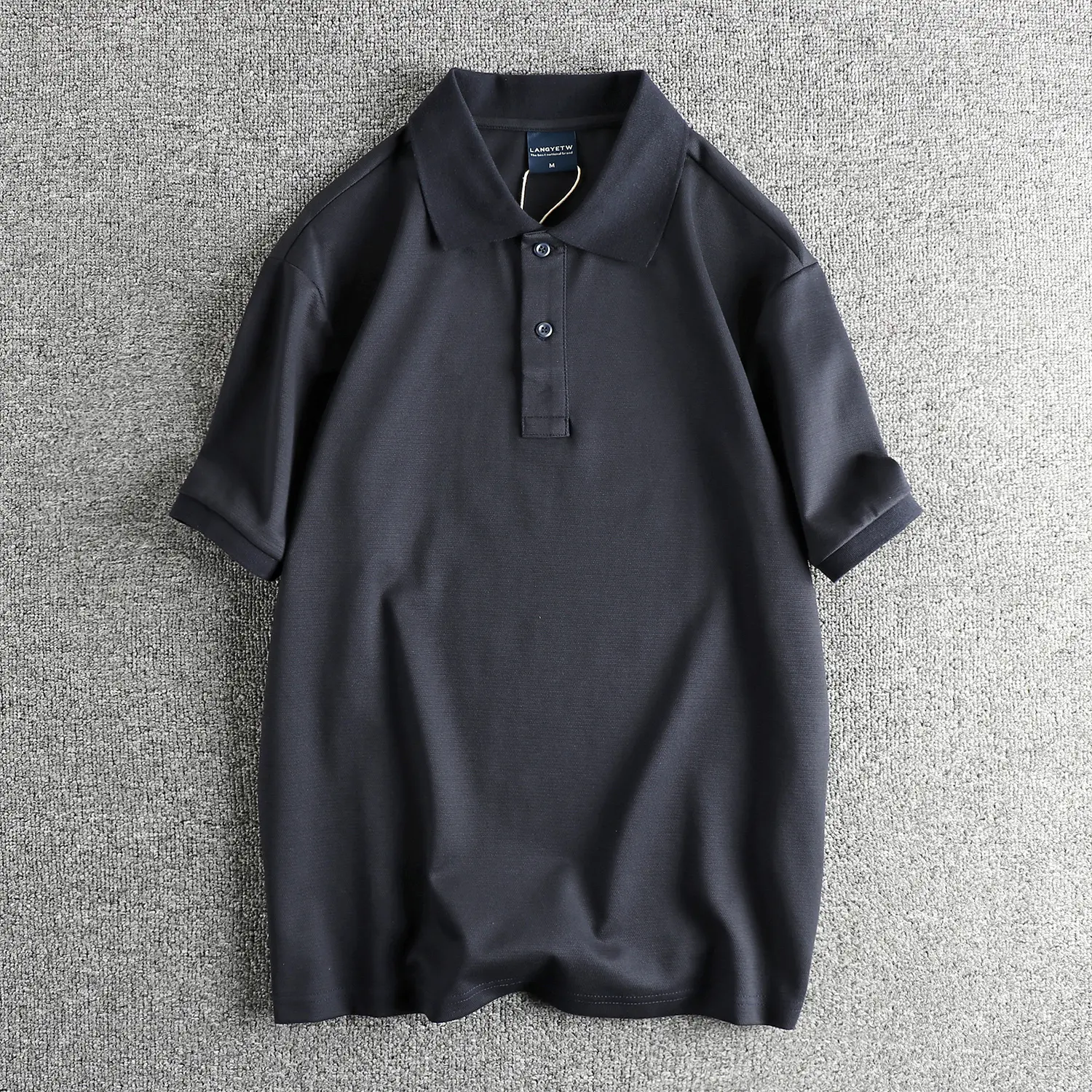 2025 Summer New American Retro Short Sleeve Lapel Solid Color Polo Shirts Men's Simple 66.1% Cotton Washed Casual Youth T-shirt