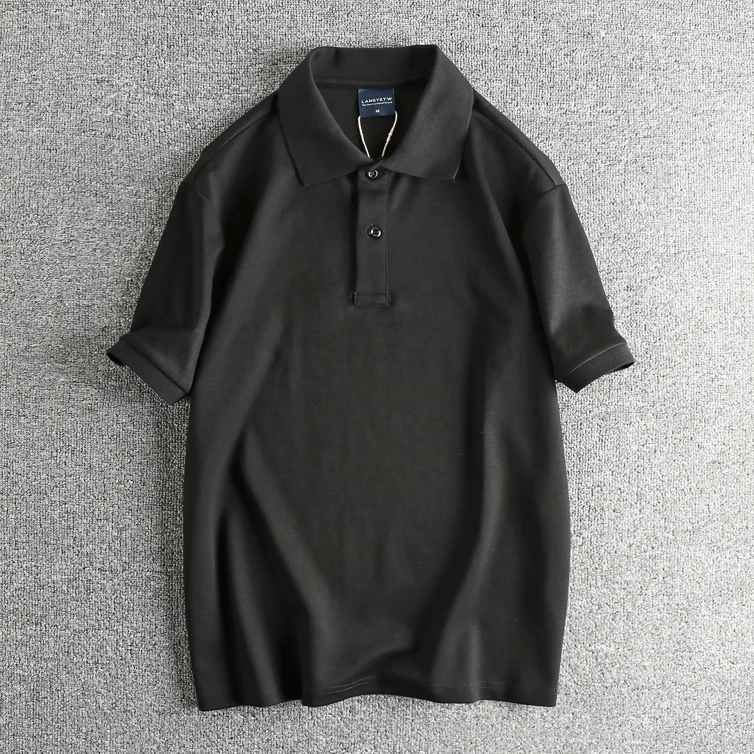 2025 Summer New American Retro Short Sleeve Lapel Solid Color Polo Shirts Men's Simple 66.1% Cotton Washed Casual Youth T-shirt