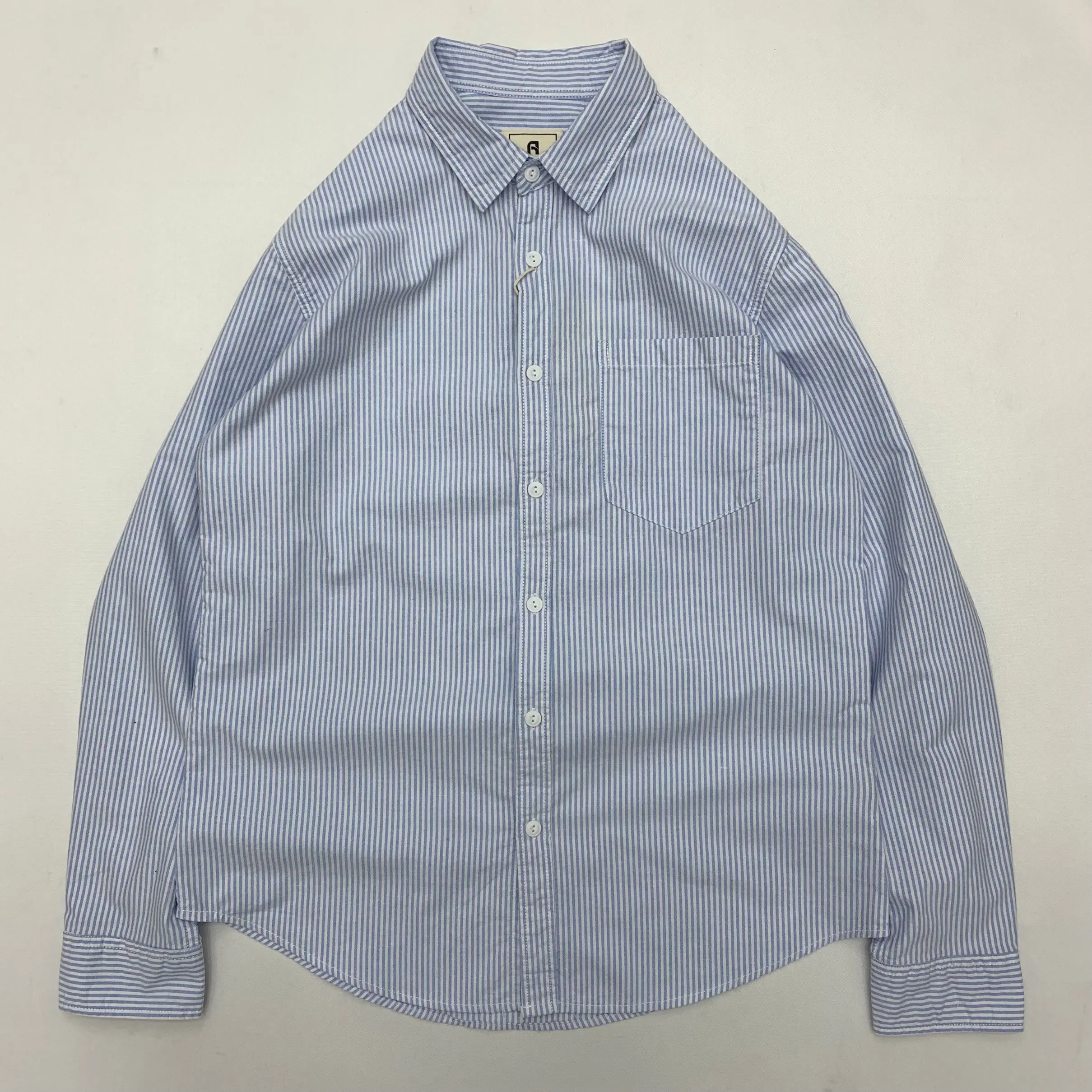 2025 Spring Autumn New Japanese Retro Long Sleeve Lapel Oxford Striped Shirts Men's Simple 100% Cotton Washed Loose Casual Tops