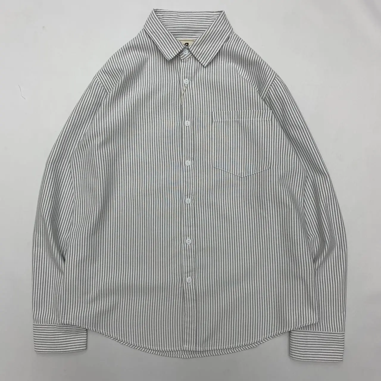 2025 Spring Autumn New Japanese Retro Long Sleeve Lapel Oxford Striped Shirts Men's Simple 100% Cotton Washed Loose Casual Tops