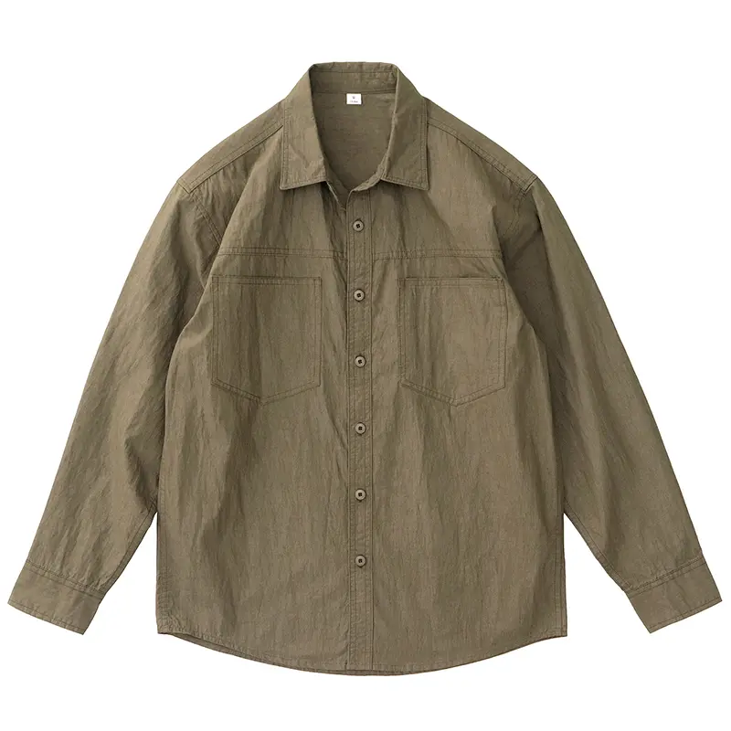 2025 Spring New Japanese Retro Long Sleeve Lapel Cargo Shirt Men's Yama Style Oil Wax Old Double Pocket Casual Loose Blouses