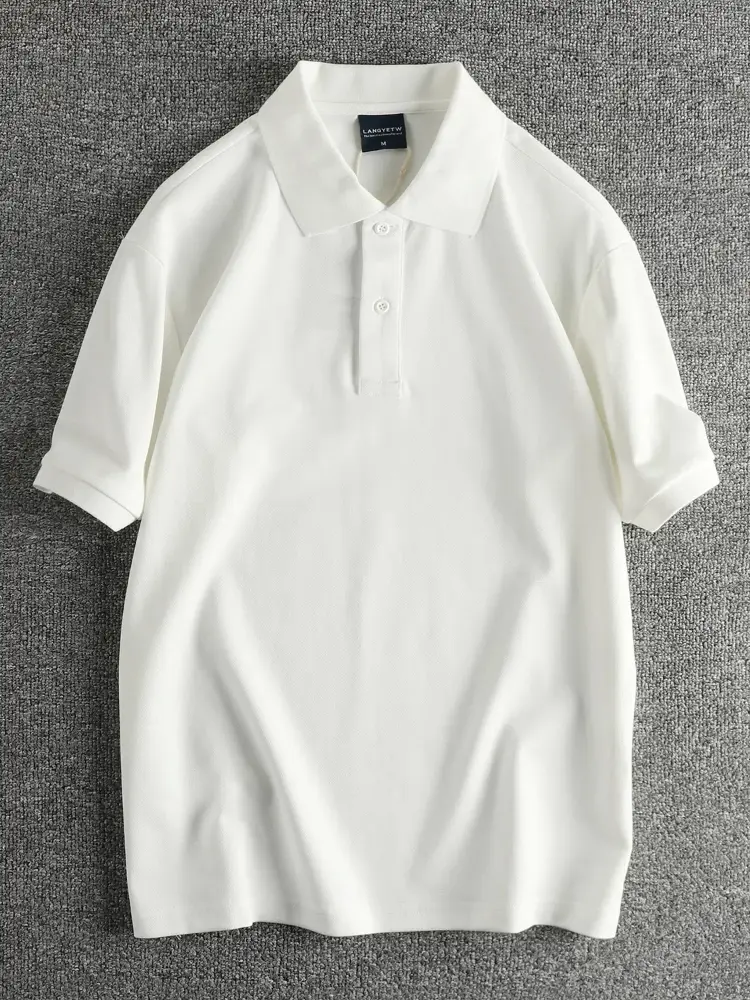 2025 Summer New American Retro Short Sleeve Lapel Solid Color Polo Shirts Men's Simple 66.1% Cotton Washed Casual Youth T-shirt