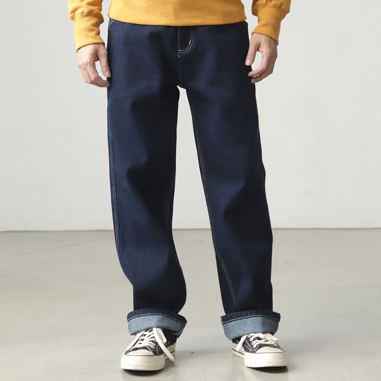 2025 Spring New American Retro Heavyweight Denim Striped Cargo Jeans Men's Simple 100% Cotton Washed Loose Casual Straight Pants