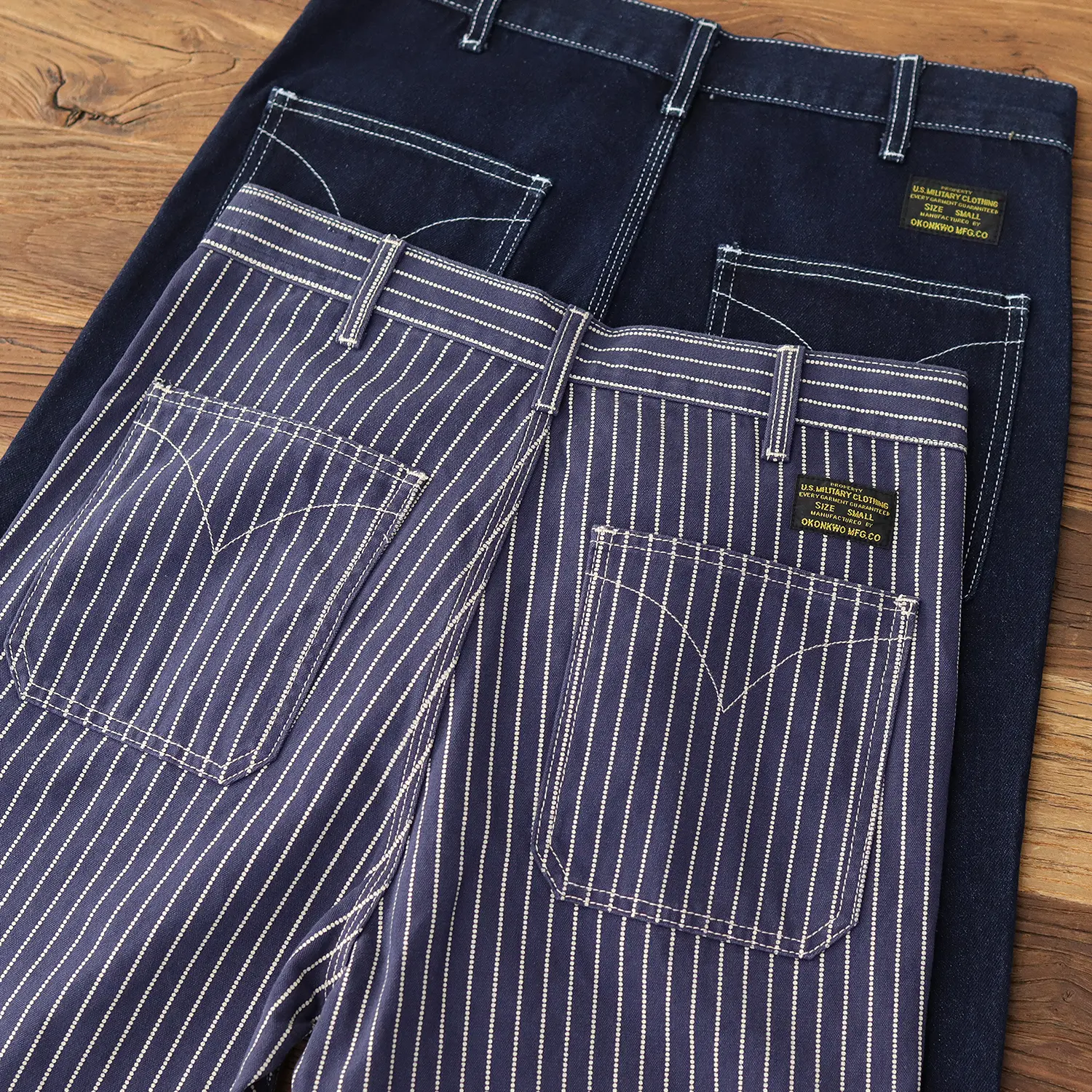 2025 Spring New American Retro Heavyweight Denim Striped Cargo Jeans Men's Simple 100% Cotton Washed Loose Casual Straight Pants