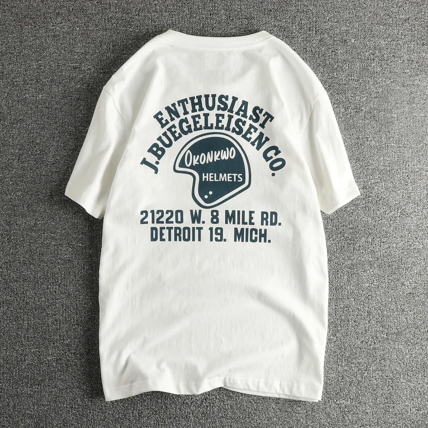 2025 Summer American Retro 200g Short Sleeve O-neck Letter Helmet Printed T-shirt Men's Amekaji 100% Cotton Washed Casual Tops