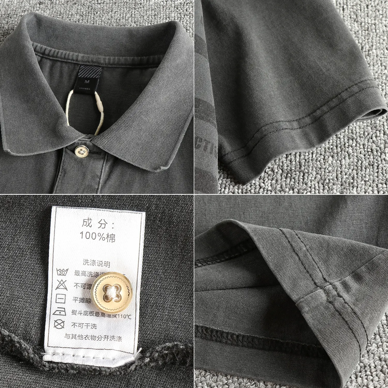 Summer American Retro Short-sleeved Lapel Striped Letter Printed Polo Shirt Men's Fashion 100% Cotton Washed Casual Loose Tops