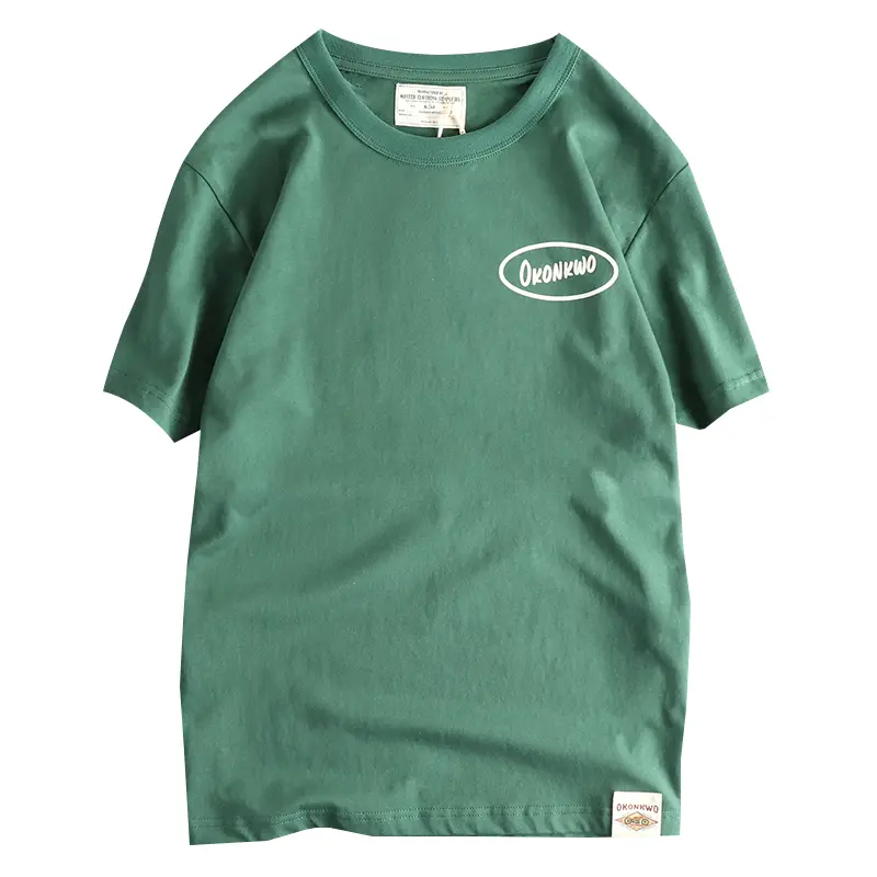 2025 Summer American Retro 200g Short Sleeve O-neck Letter Helmet Printed T-shirt Men's Amekaji 100% Cotton Washed Casual Tops