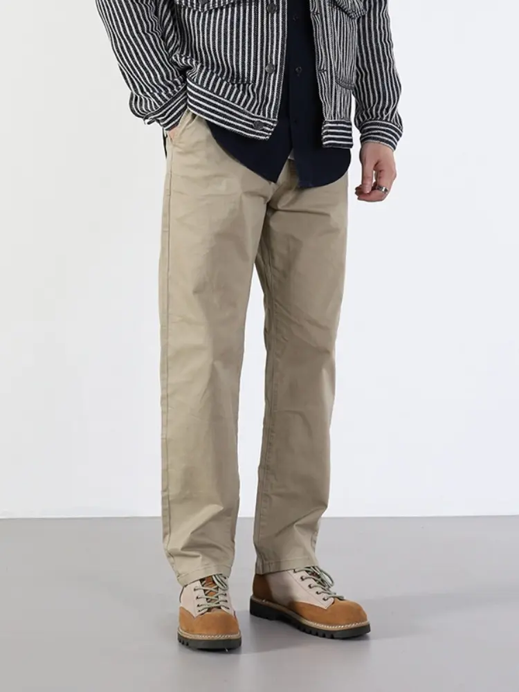 2025 Spring Autumn New American Retro Woven Micro Elastic Casual Pants Men's Amekaj 97% Cotton Washed Chino Straight Trousers