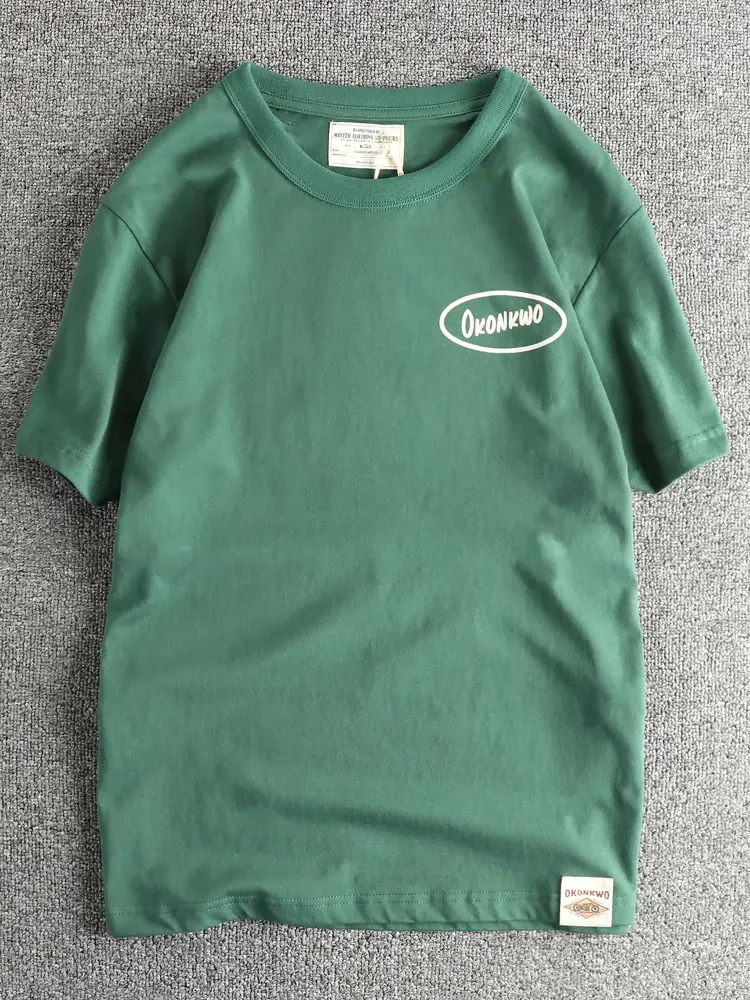 2025 Summer American Retro 200g Short Sleeve O-neck Letter Helmet Printed T-shirt Men's Amekaji 100% Cotton Washed Casual Tops