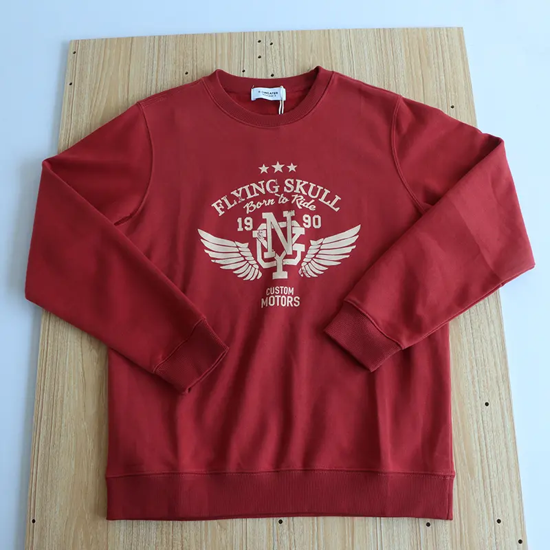 2026 Spring New American Retro Long Sleeve O-neck Letter Wings Printed Sweatshirts Men's Fashion 85% Cotton Pullover Casual Tops