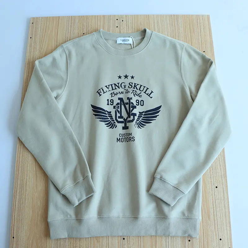 2026 Spring New American Retro Long Sleeve O-neck Letter Wings Printed Sweatshirts Men's Fashion 85% Cotton Pullover Casual Tops