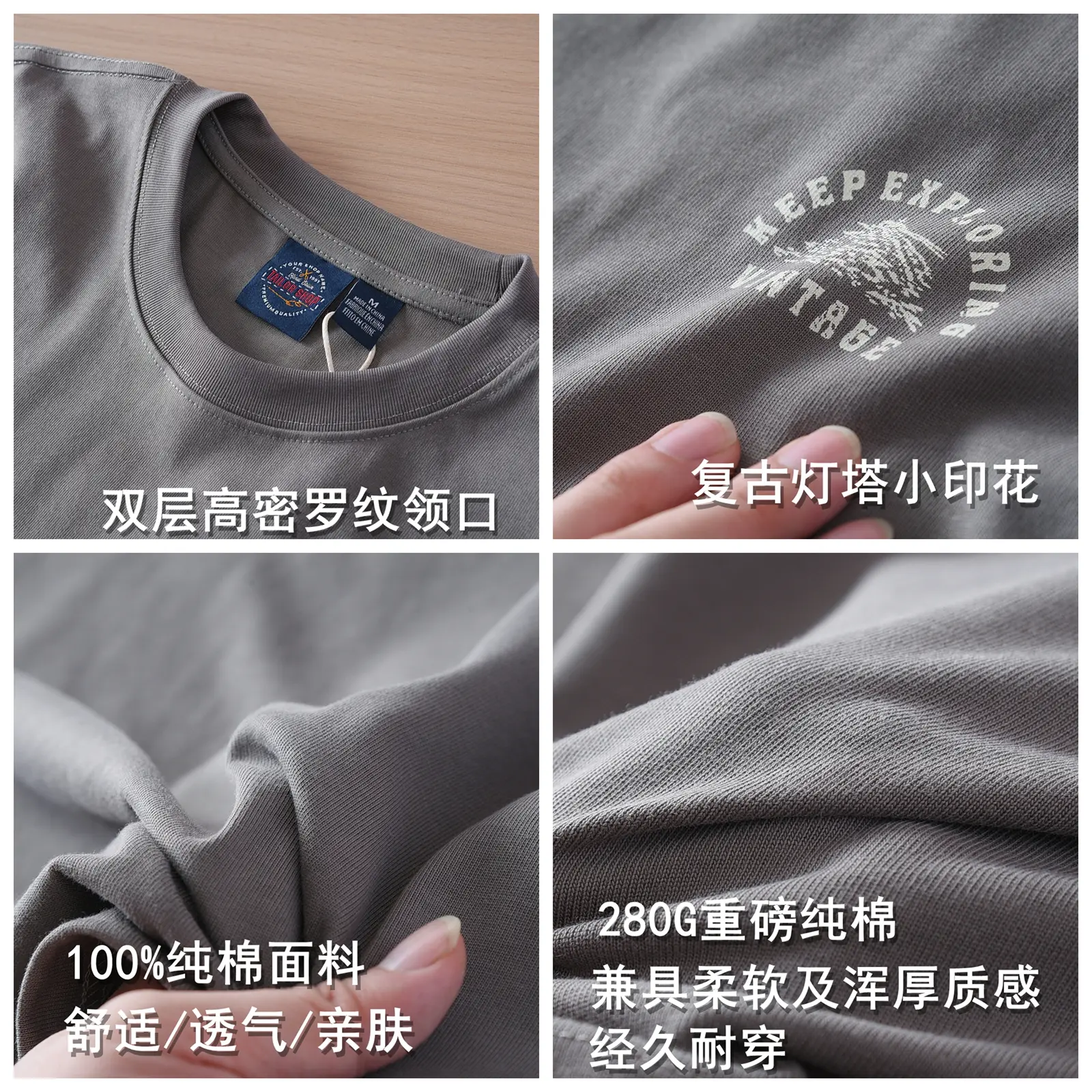 2025 Summer New American Retro 280G Short Sleeve O-neck Letter Printed T-shirt Men's Simple 100% Cotton Washed Casual Loose Tops