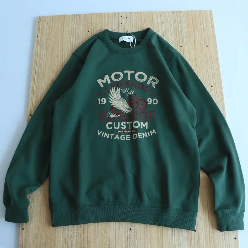 2026 Spring New American Retro Long Sleeve O-neck Letter Motorcycle Printed Sweatshirts Men's 85% Cotton Pullover Casual Tops
