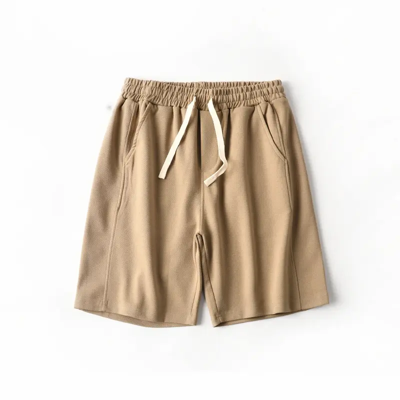 Summer New American Retro Knitted Solid Color Shorts Men's Fashion Loose Elastic Wasit Drawstring Sport Casual 5-point Pants