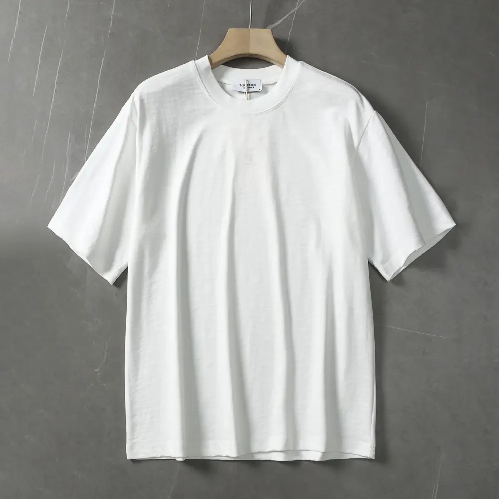 2025 Summer New Japanese Retro Short Sleeve O-neck Solid Color T-shirt Men's Heavyweight 100% Slub Cotton Washed Casual Tops