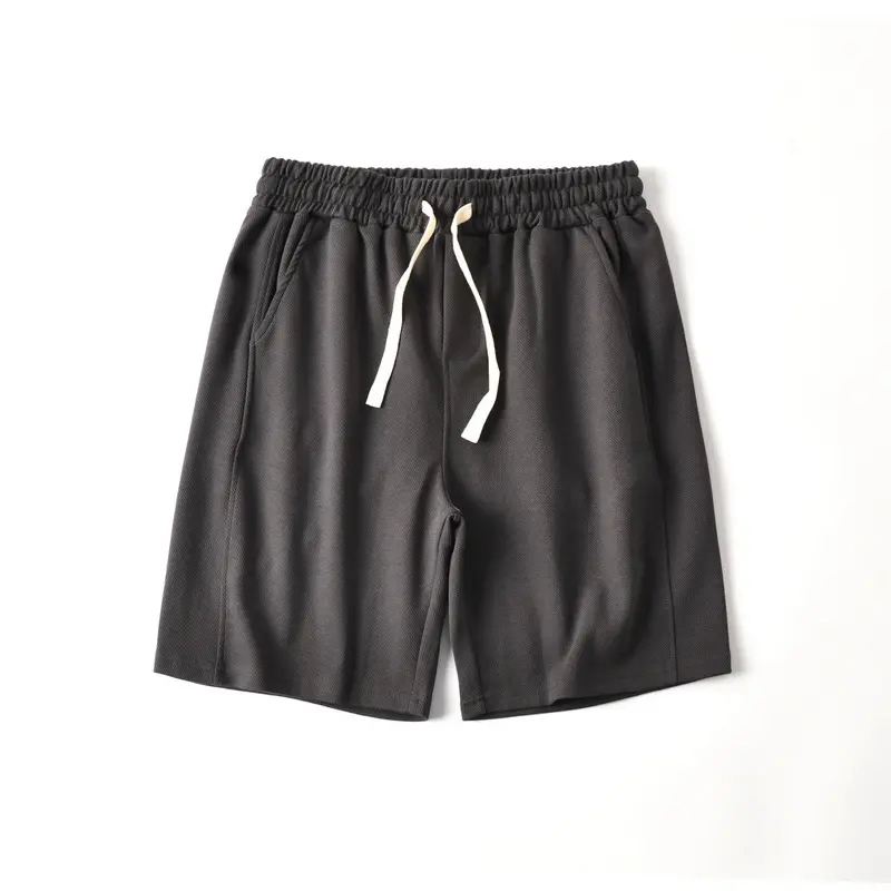 Summer New American Retro Knitted Solid Color Shorts Men's Fashion Loose Elastic Wasit Drawstring Sport Casual 5-point Pants