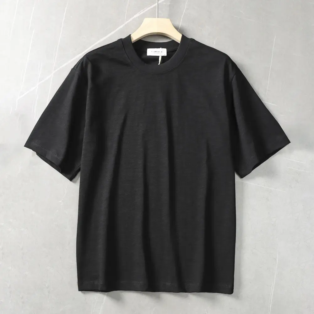 2025 Summer New Japanese Retro Short Sleeve O-neck Solid Color T-shirt Men's Heavyweight 100% Slub Cotton Washed Casual Tops
