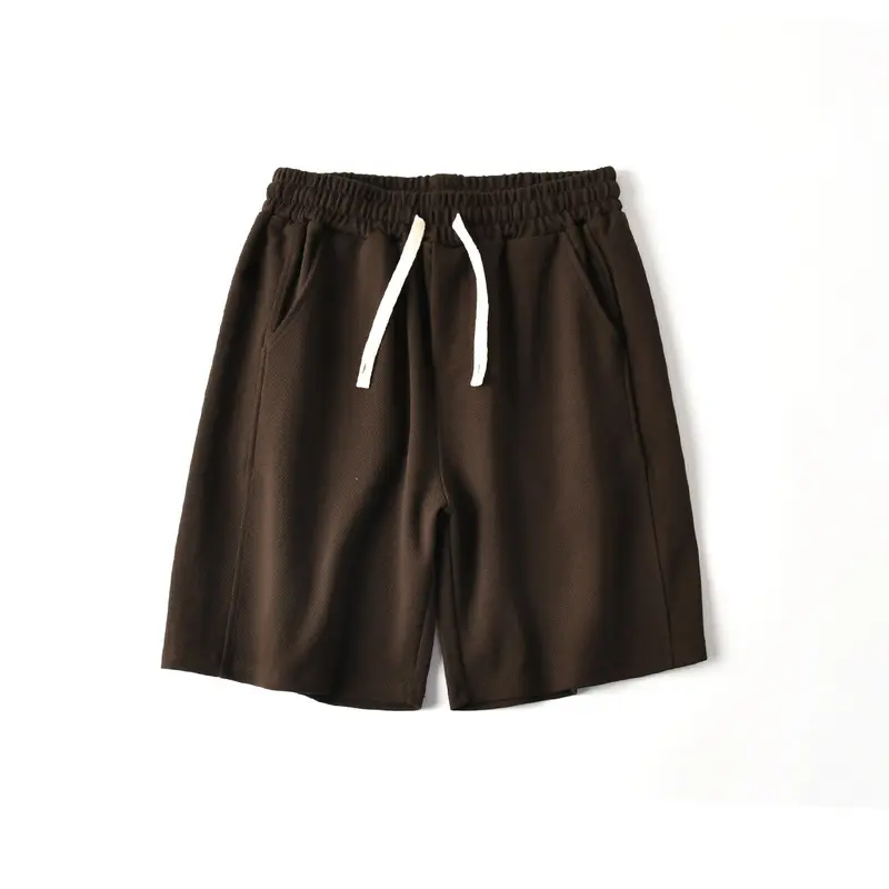 Summer New American Retro Knitted Solid Color Shorts Men's Fashion Loose Elastic Wasit Drawstring Sport Casual 5-point Pants