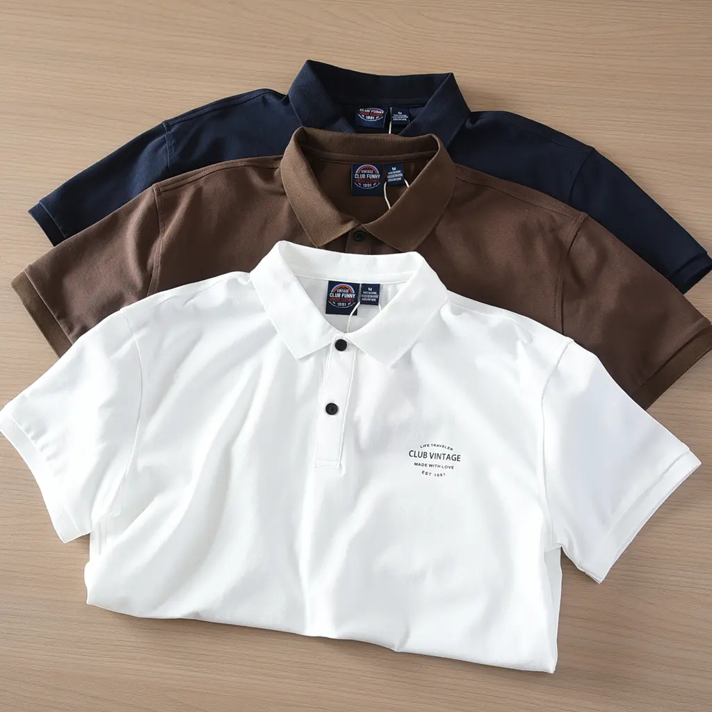 2025 Summer American Retro Short Sleeve Lapel Letter Printed Polo Shirts Men's Simple 72% Cotton Washed Business Casual T-shirt