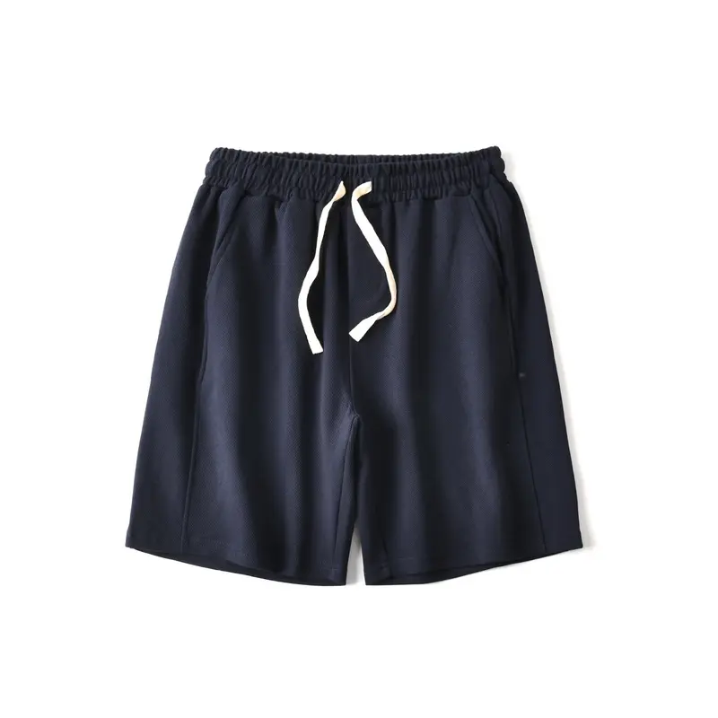 Summer New American Retro Knitted Solid Color Shorts Men's Fashion Loose Elastic Wasit Drawstring Sport Casual 5-point Pants