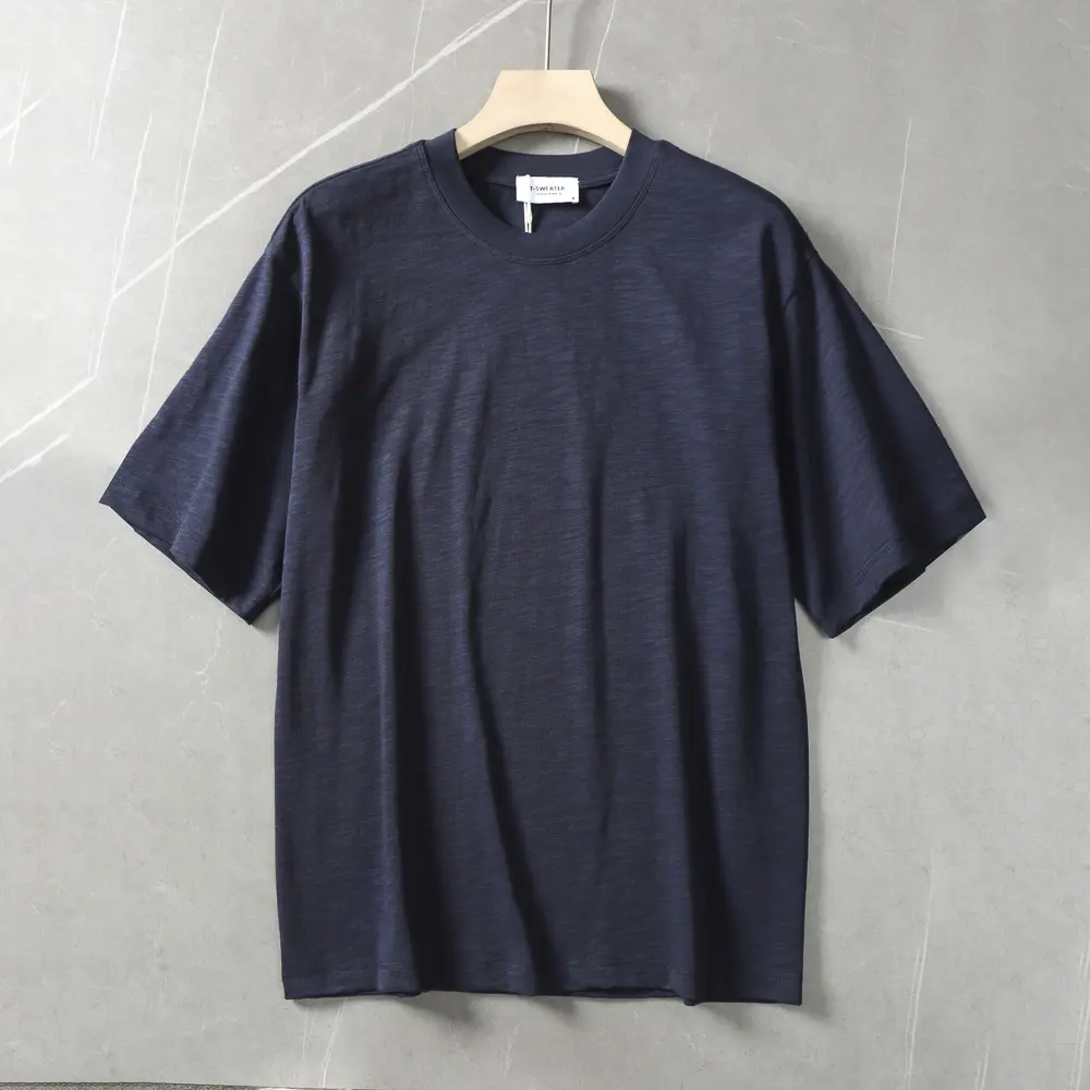 2025 Summer New Japanese Retro Short Sleeve O-neck Solid Color T-shirt Men's Heavyweight 100% Slub Cotton Washed Casual Tops