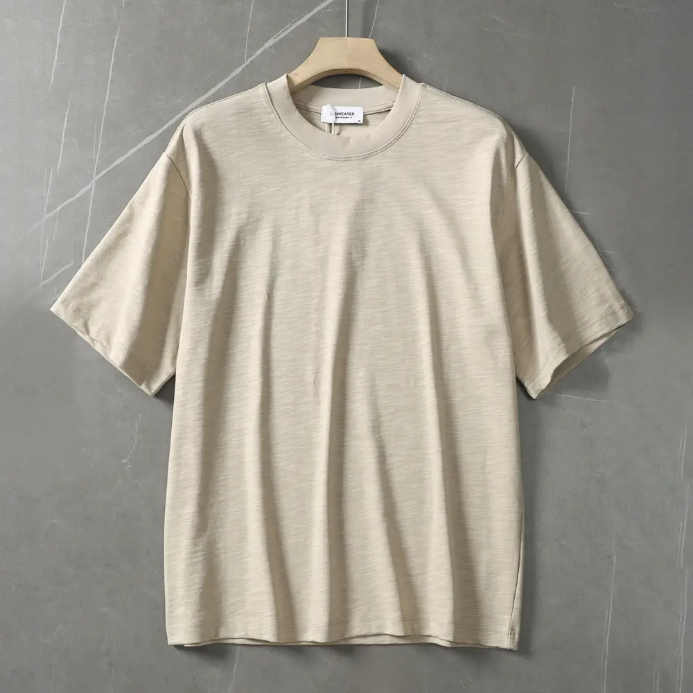 2025 Summer New Japanese Retro Short Sleeve O-neck Solid Color T-shirt Men's Heavyweight 100% Slub Cotton Washed Casual Tops