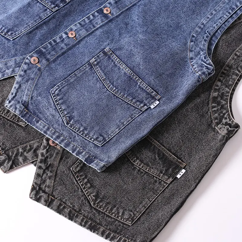 2025 Spring New Japanese Retro Denim Cargo Vest Men's Fashion 87% Cotton Washed Sleeveless V-neck Multi-pocket Casual Coat