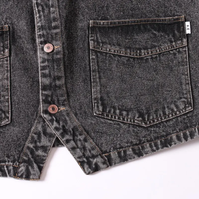 2025 Spring New Japanese Retro Denim Cargo Vest Men's Fashion 87% Cotton Washed Sleeveless V-neck Multi-pocket Casual Coat