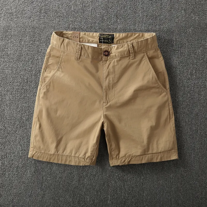 311# 2025 Summer New Japanese Retro Woven Twill Solid Color Shorts Men's Simple 97% Cotton Washed Casual Straight 4-point Pants