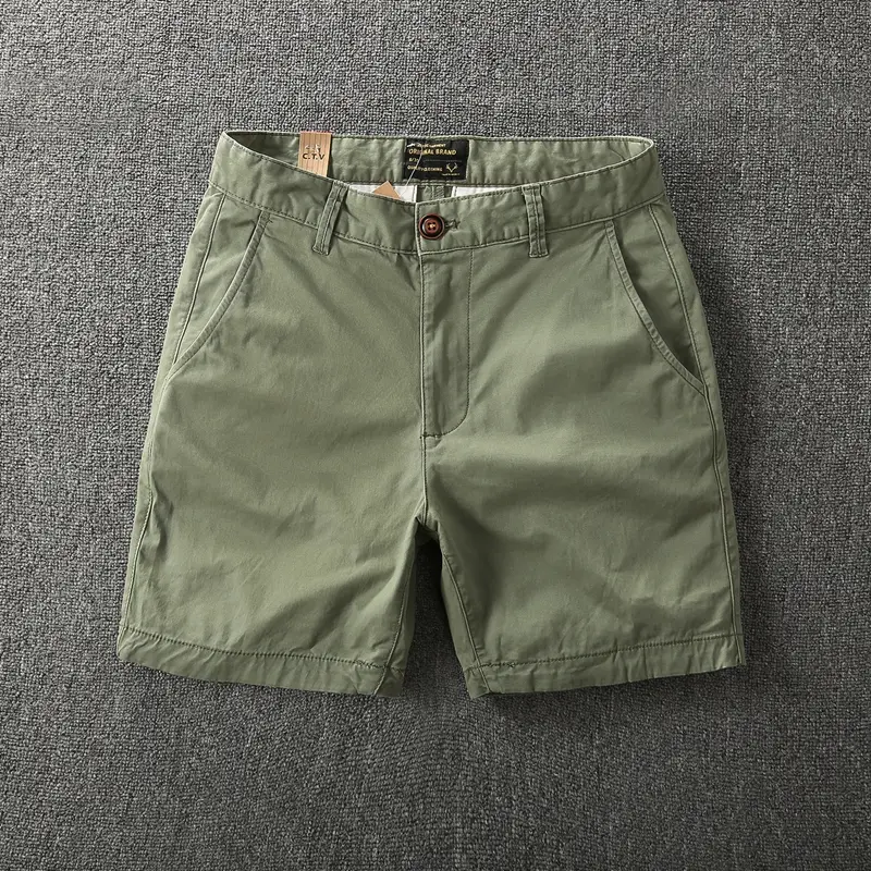 311# 2025 Summer New Japanese Retro Woven Twill Solid Color Shorts Men's Simple 97% Cotton Washed Casual Straight 4-point Pants
